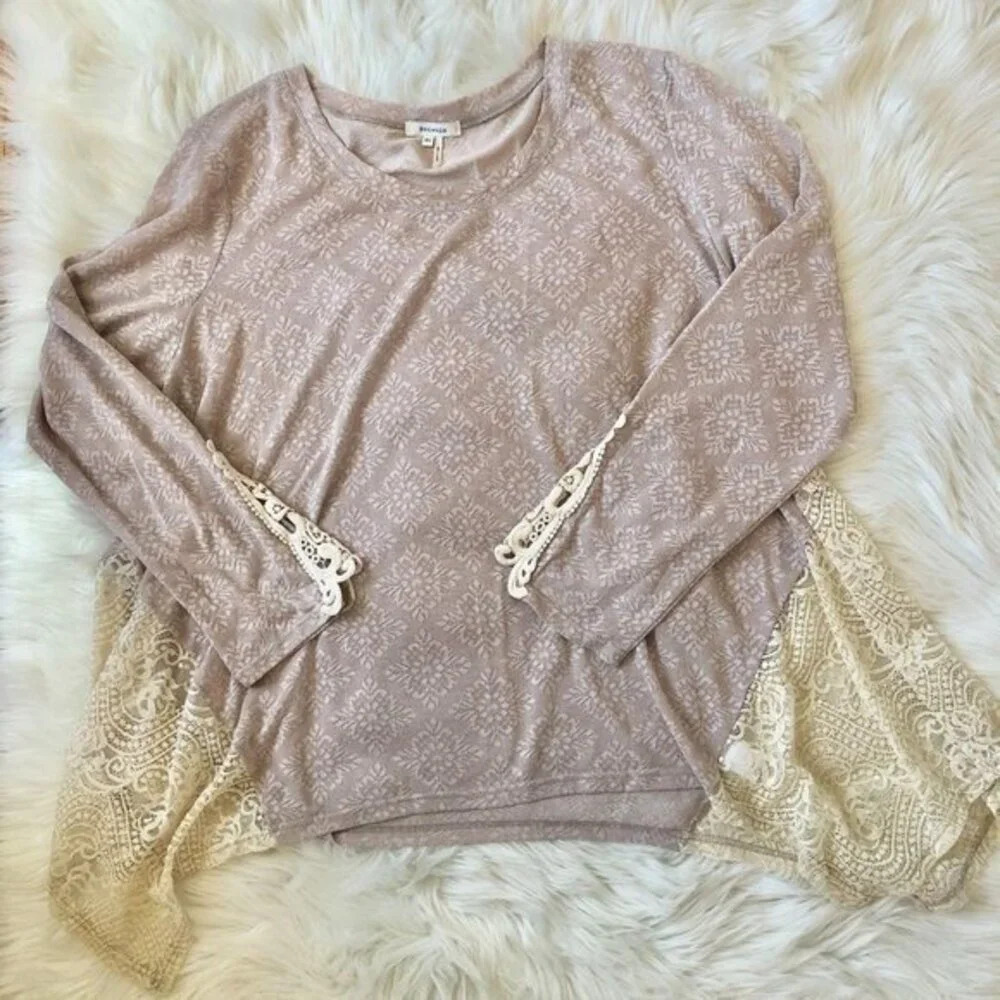 Soieblu Lace Inset Long Sleeve Top 3X